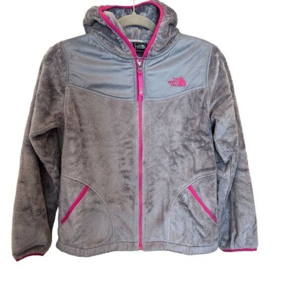 THE NORTH FACE OSO HOODIE GIRLS size large 14/16 grey with bright pink accents - Picture 1 of 15